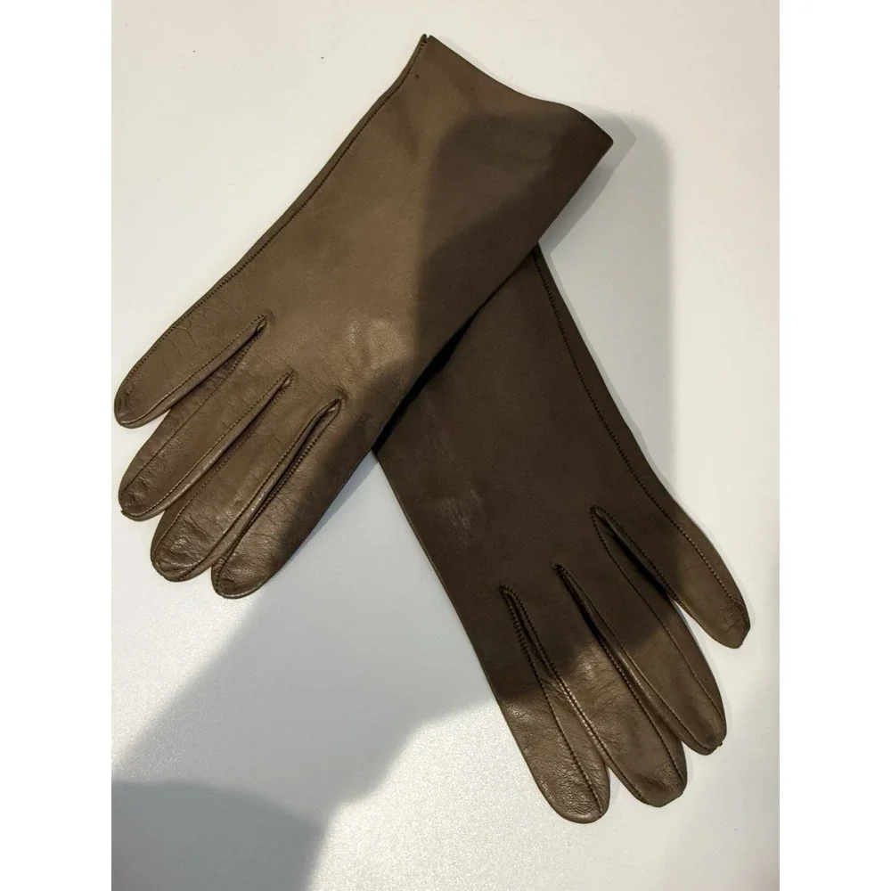 Womens‎ Brown Leather Gloves Size 7.5 Made In Italy 1
